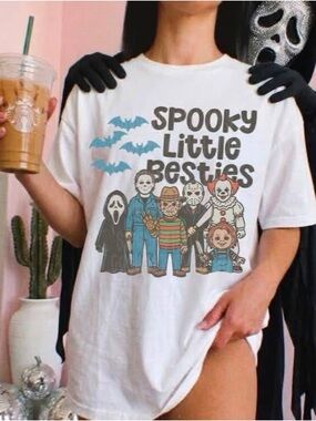 Spooky Little Besties White Comfort Colors Tshirt Small-XL